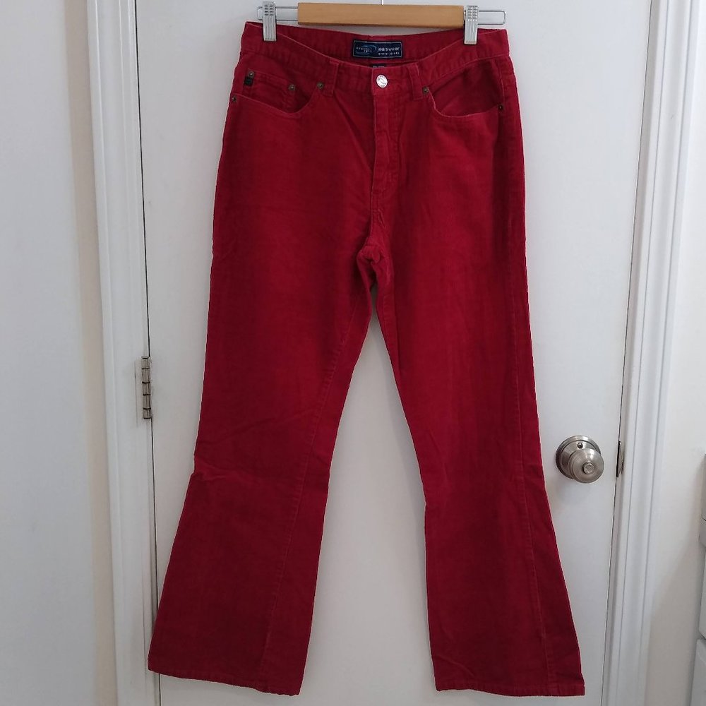 GU Red Corduroy 5 pocket Flare Jeans Vintage (early 2000) Weathervane, Size 7J